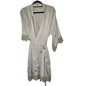 Sioro Lace Trim Robe M Sage Green Polyester Cover Up Kimono‎ Lingerie Coquette